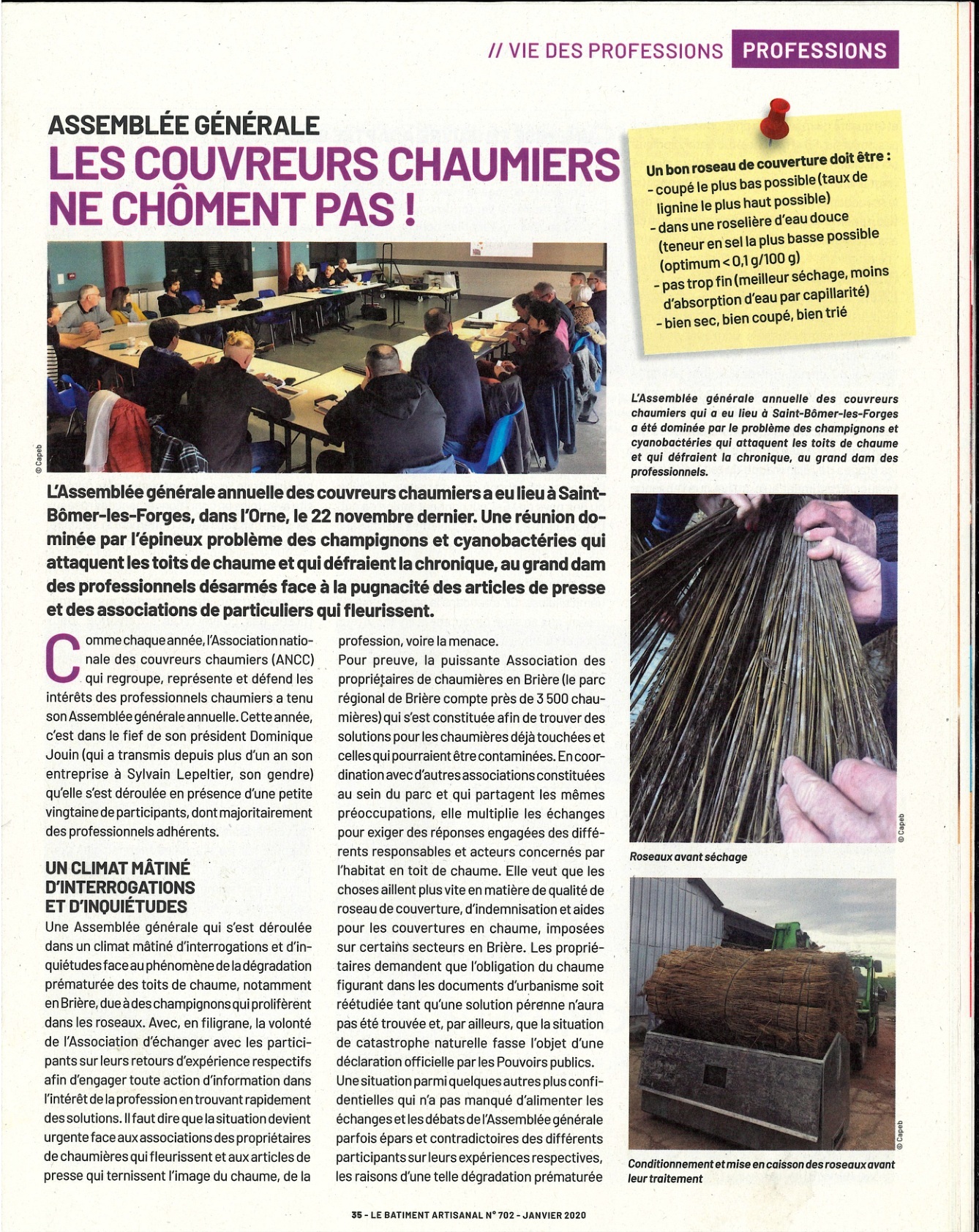 Assemblée générale des couvreurs chaumiers — page 35 Page 35 du Bâtiment Artisanal sur l’assemblée générale des couvreurs chaumiers à Saint-Bômer-les-Forges.