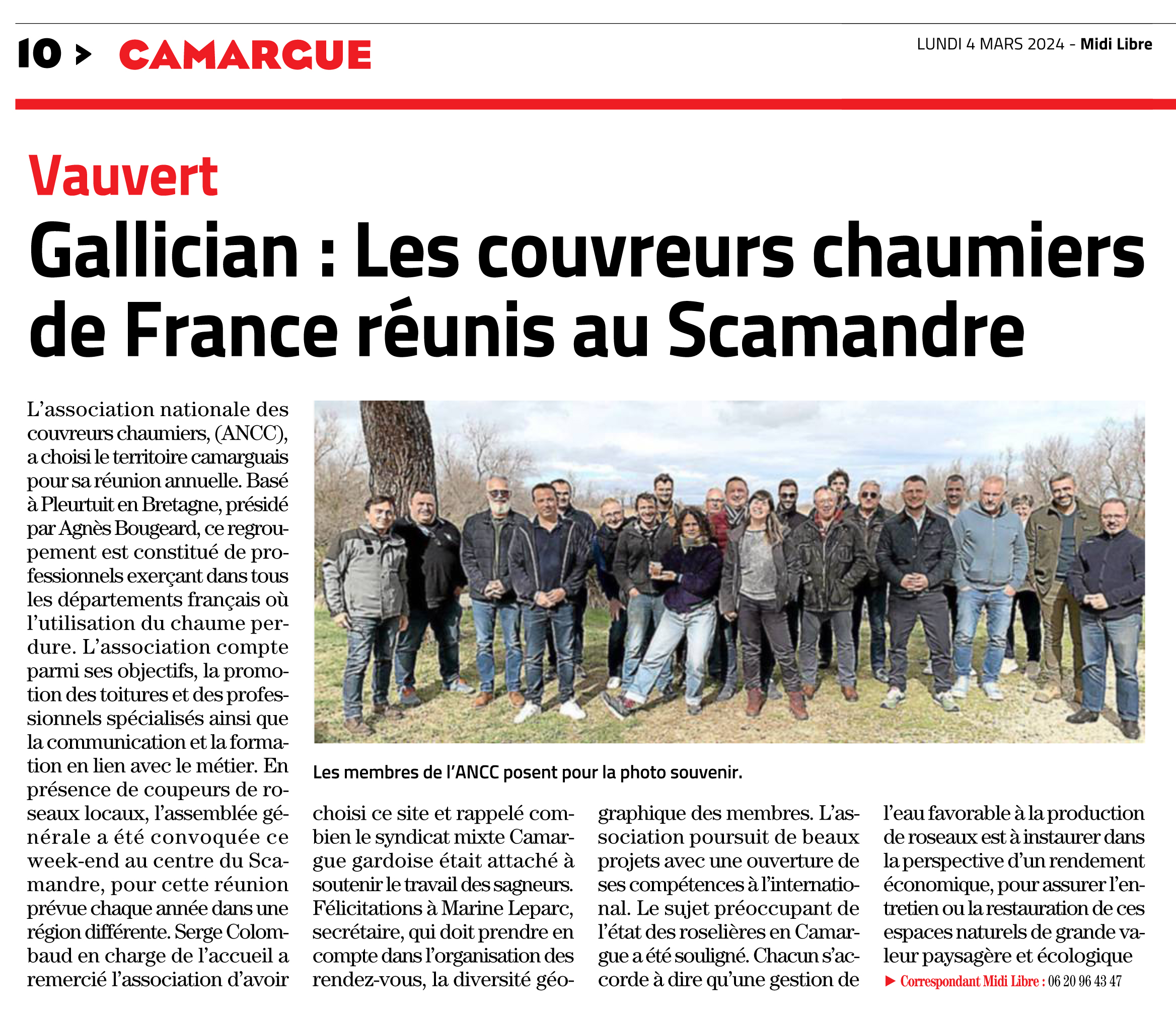 Les couvreurs chaumiers réunis en Camargue Les membres de l’ANCC réunis au centre du Scamandre en Camargue